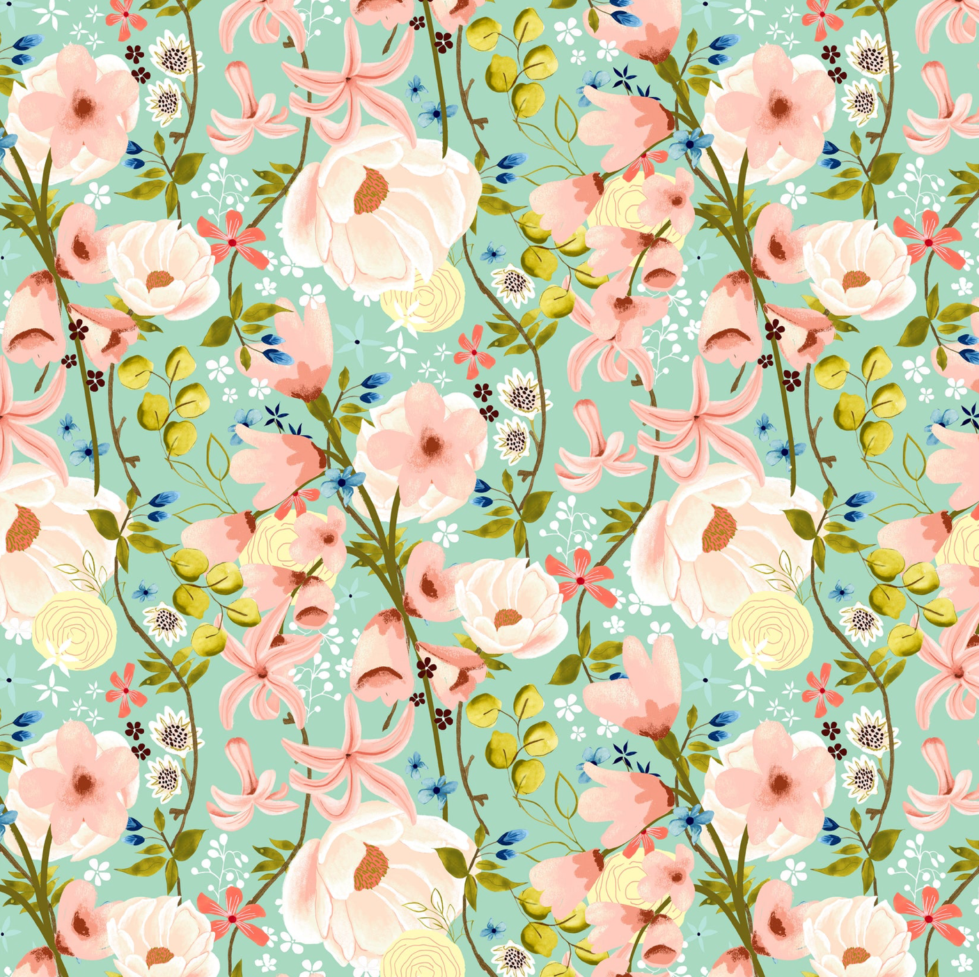 Serenity Blooms, Woven Memories Mint, SR24517, sold by the 1/2 yard - Good Vibes Quilt Shop