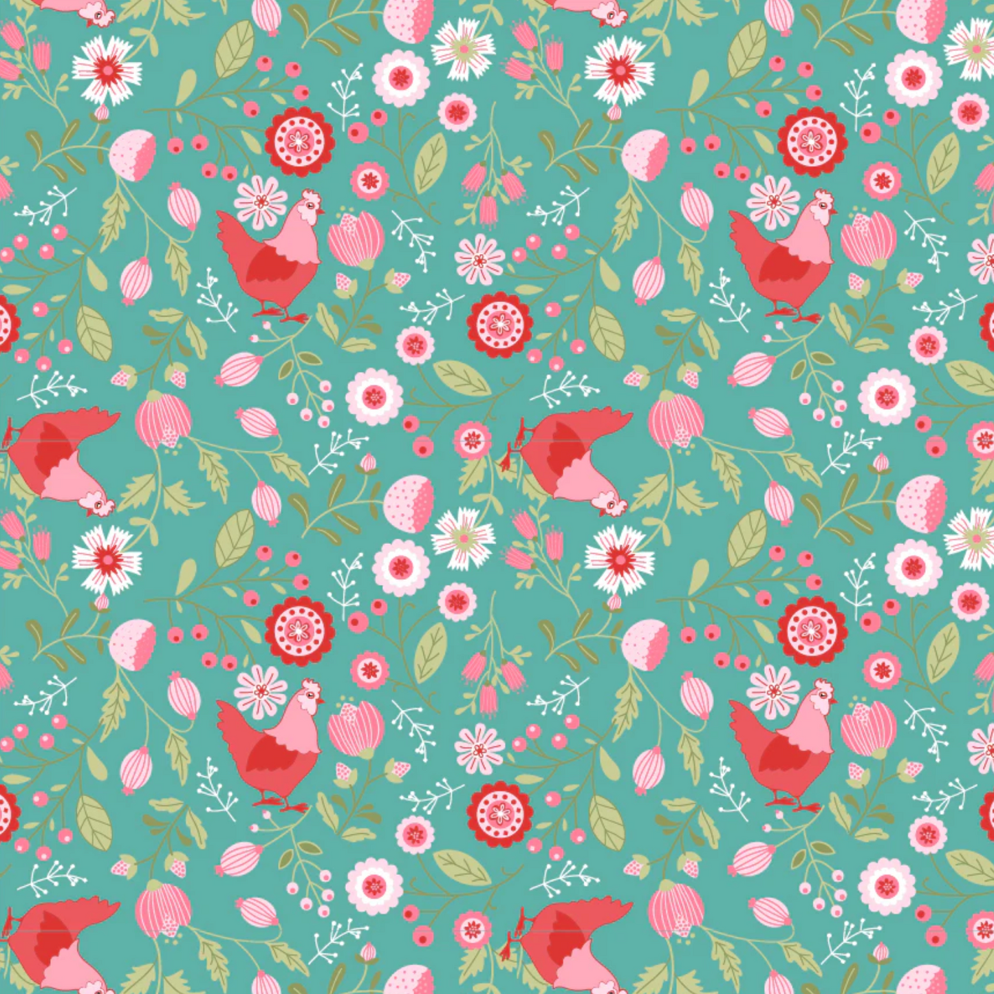 Smitten Chicken, Smitten Chicken Aqua, SN251120, Sold by the 1/2 Yard, PREORDER - Good Vibes Quilt Shop