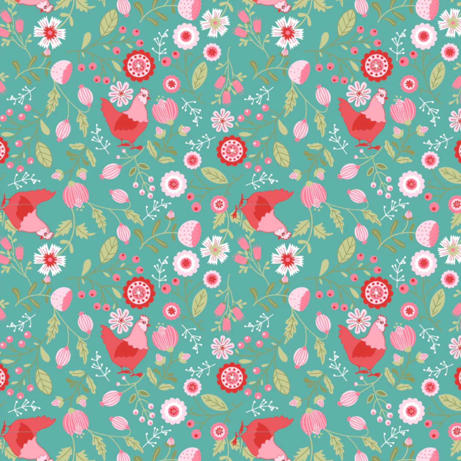 Smitten Chicken, Smitten Chicken Aqua, SN251120, Sold by the 1/2 Yard, PREORDER - Good Vibes Quilt Shop