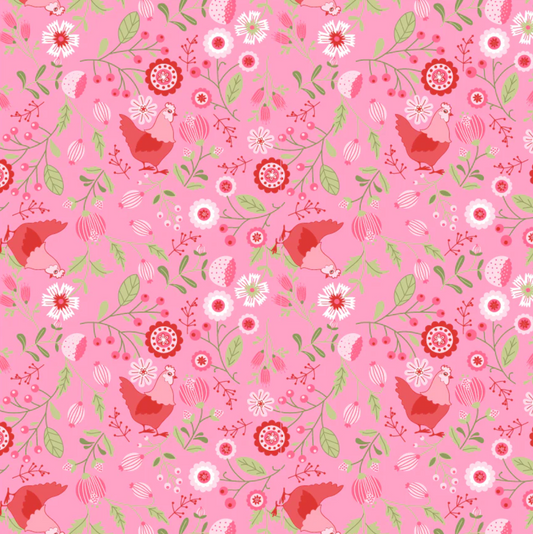 Smitten Chicken, Smitten Chicken Pink, SN251121, Sold by the 1/2 Yard, PREORDER - Good Vibes Quilt Shop
