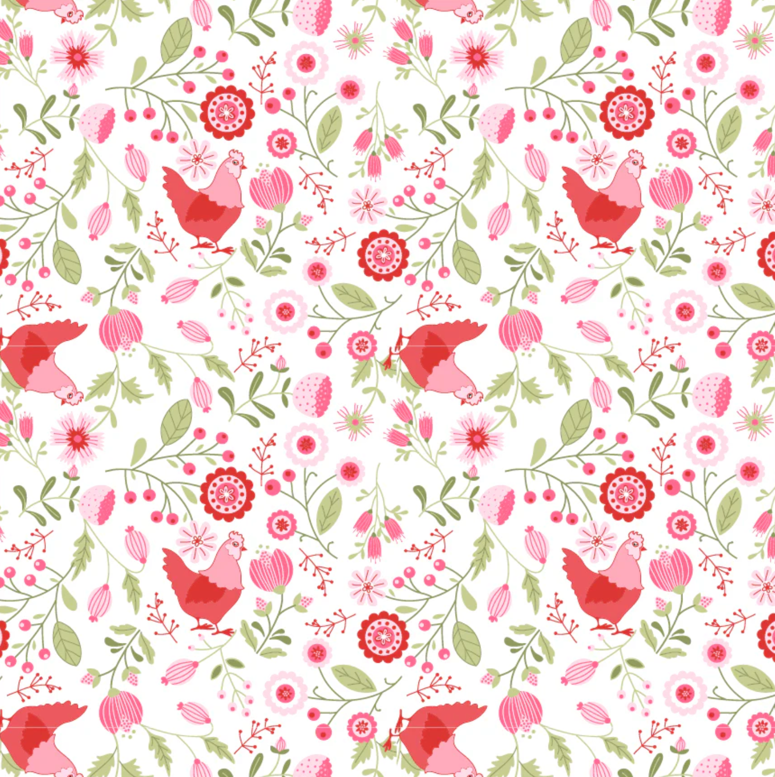 Smitten Chicken, Smitten Chicken White, SN251119, Sold by the 1/2 Yard, PREORDER - Good Vibes Quilt Shop