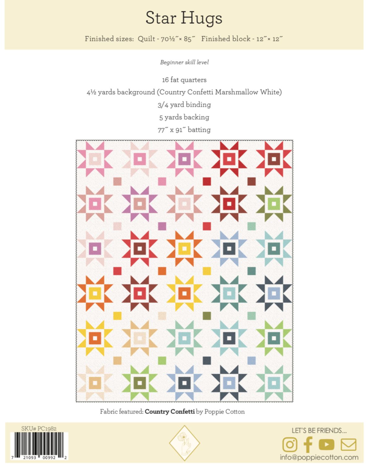 Star Hugs Quilt Pattern, for the Country Confetti Basics Collection - Good Vibes Quilt Shop
