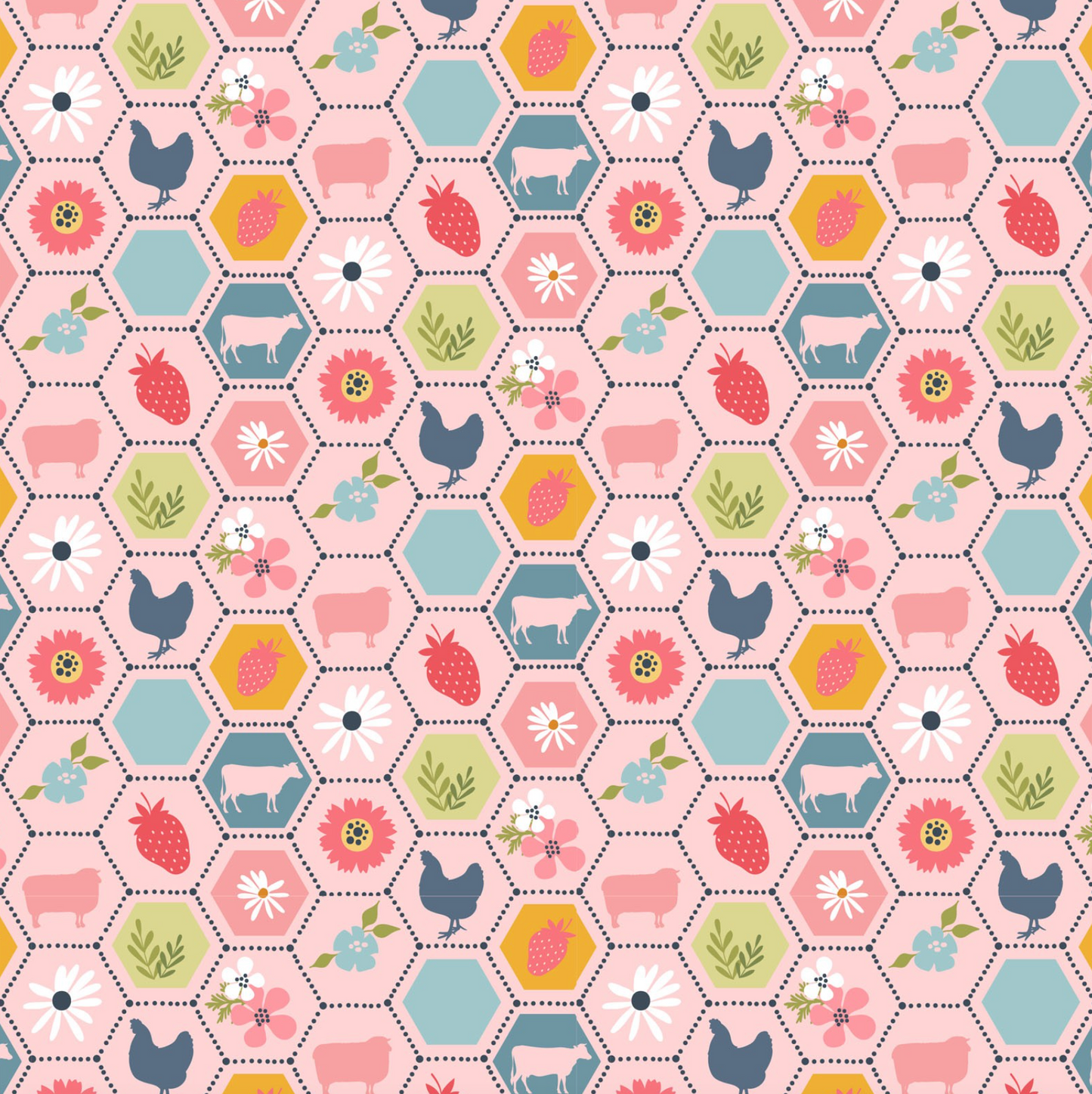 Sunshine & Chamomile, Strawberry Patch, Pink, SC23500, sold by the 1/2 yard