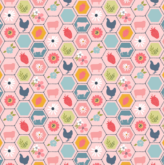 Sunshine & Chamomile, Strawberry Patch, Pink, SC23500, sold by the 1/2 yard