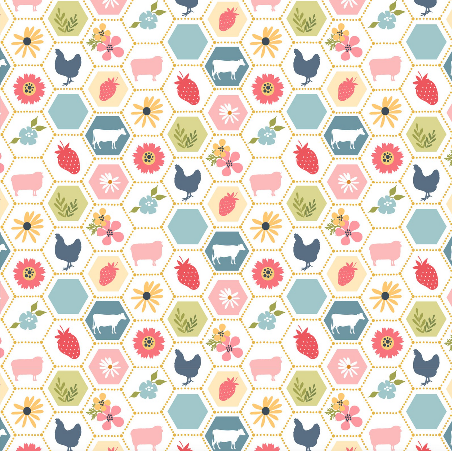 Sunshine & Chamomile, Strawberry Patch, White, SC23501, sold by the 1/2 yard