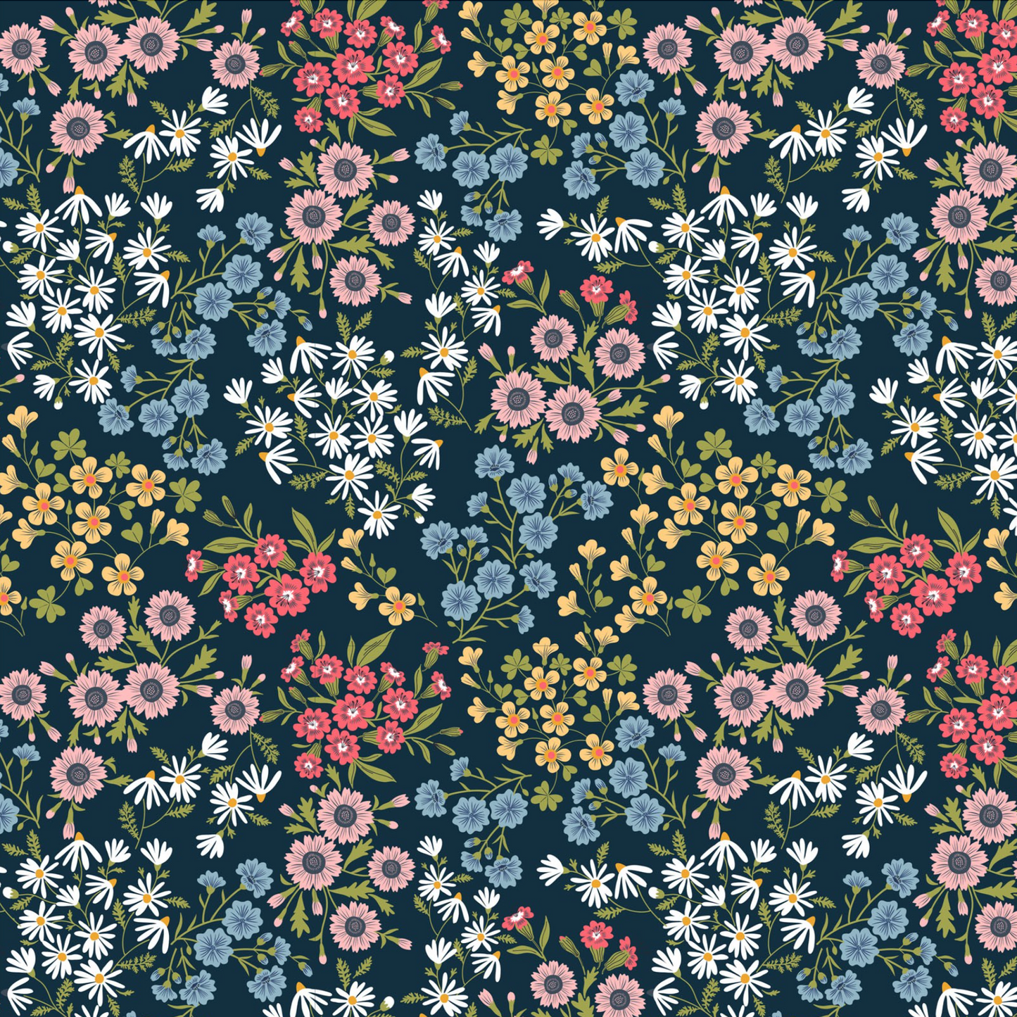 Sunshine & Chamomile, Sunshine Bouquet, Navy, SC23520, sold by the 1/2 yard - Good Vibes Quilt Shop