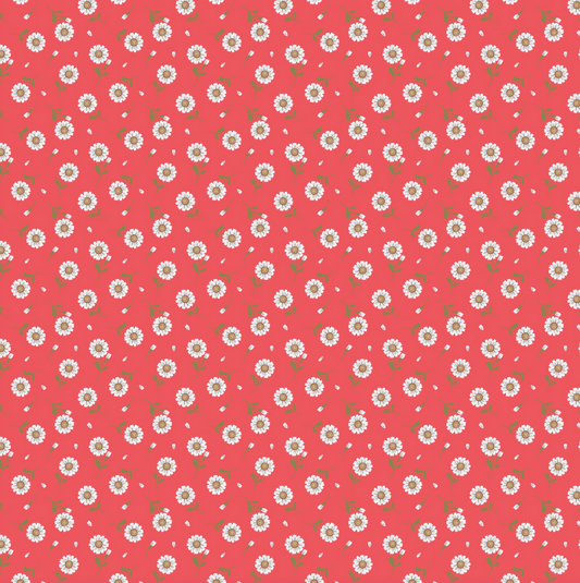 Sunshine & Chamomile, Tossed Daisies, Red, SC23503, sold by the 1/2 yard