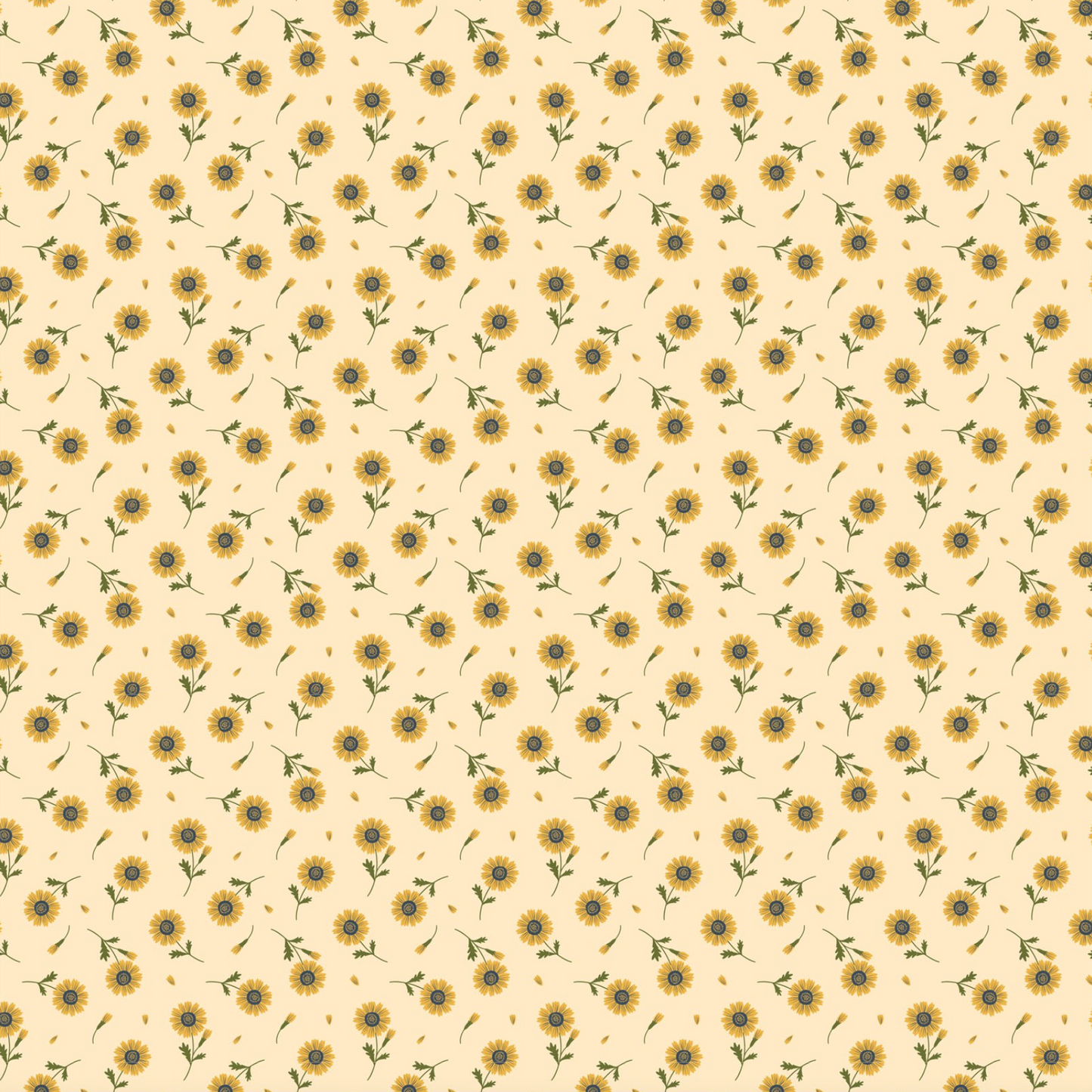 Sunshine & Chamomile, Tossed Daisies, Yellow, SC23504, sold by the 1/2 yard