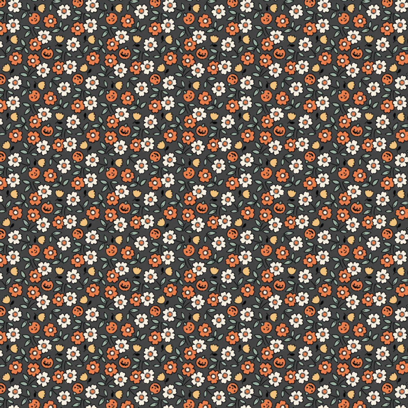 Sweet Tooth, Pumpkin Blossoms Black, ST24322, sold by the 1/2 yard, *PREORDER!