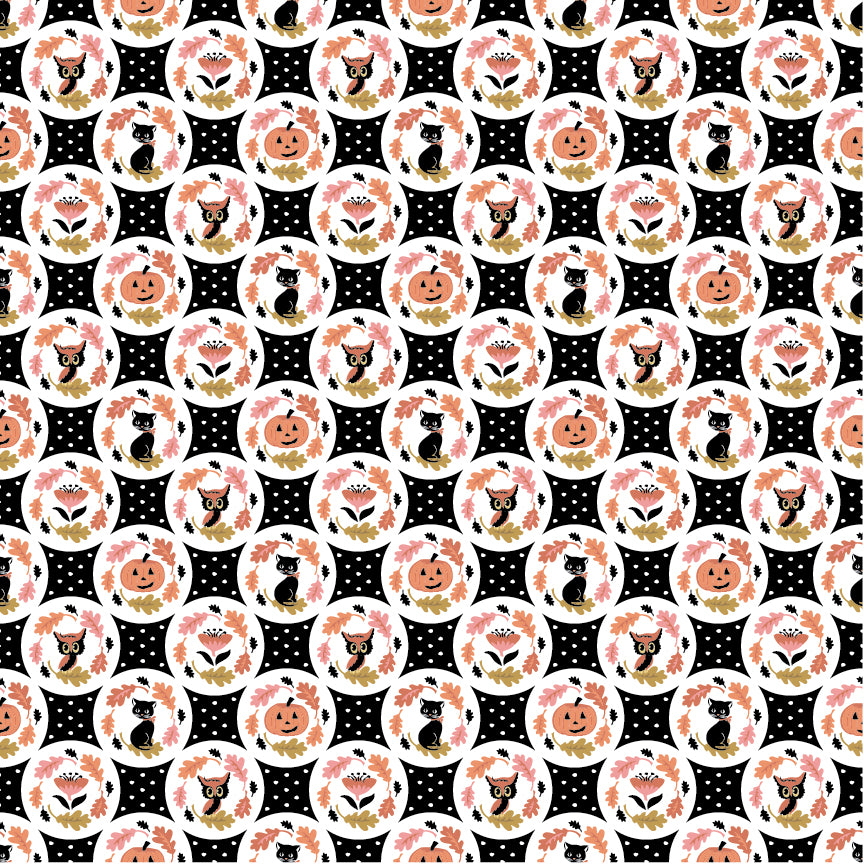 The Good Witch Fabric by Sheri McCulley for Poppie Cotton | Checkered Treats Black Magic GW271404 | Sold by the 1/2 Yard | PREORDER