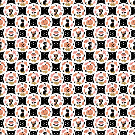 The Good Witch Fabric by Sheri McCulley for Poppie Cotton | Checkered Treats Black Magic GW271404 | Sold by the 1/2 Yard | PREORDER