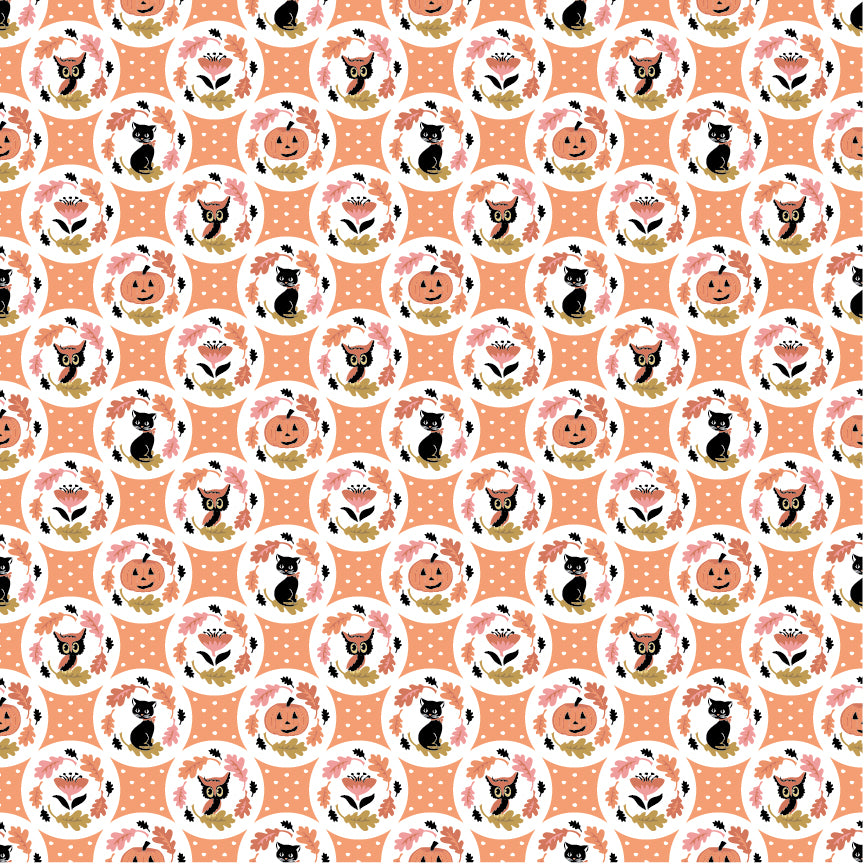 The Good Witch Fabric by Sheri McCulley for Poppie Cotton | Checkered Treats Pumpkin GW271405 | Sold by the 1/2 Yard | PREORDER