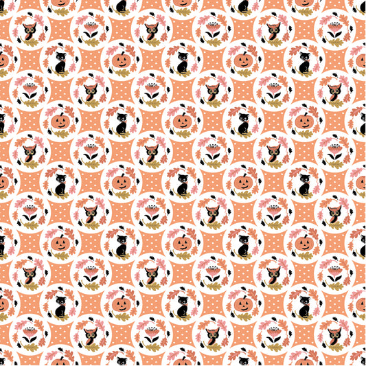 The Good Witch Fabric by Sheri McCulley for Poppie Cotton | Checkered Treats Pumpkin GW271405 | Sold by the 1/2 Yard | PREORDER