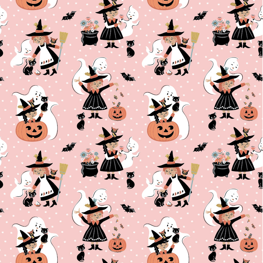 The Good Witch Fabric by Sheri McCulley for Poppie Cotton | Good Witches Blush/Pink GW271401 | Sold by the 1/2 Yard | PREORDER