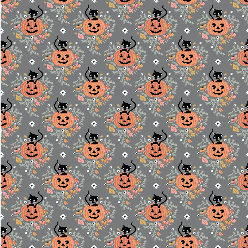 The Good Witch Fabric by Sheri McCulley for Poppie Cotton | Pumpkin Patch Cats Dusk GW271410 | Sold by the 1/2 Yard | PREORDER