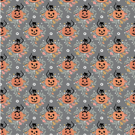 The Good Witch Fabric by Sheri McCulley for Poppie Cotton | Pumpkin Patch Cats Dusk GW271410 | Sold by the 1/2 Yard | PREORDER