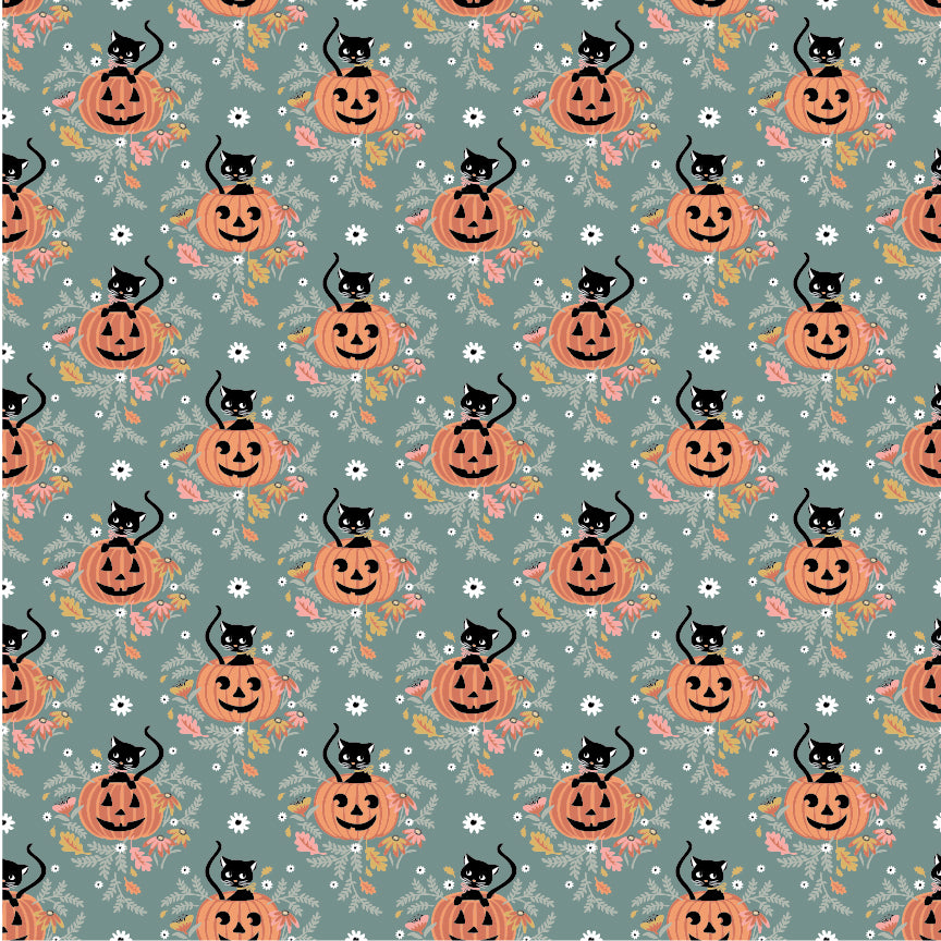 The Good Witch Fabric by Sheri McCulley for Poppie Cotton | Pumpkin Patch Cats Night Sky GW271412 | Sold by the 1/2 Yard | PREORDER