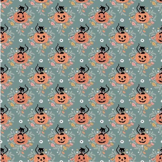 The Good Witch Fabric by Sheri McCulley for Poppie Cotton | Pumpkin Patch Cats Night Sky GW271412 | Sold by the 1/2 Yard | PREORDER