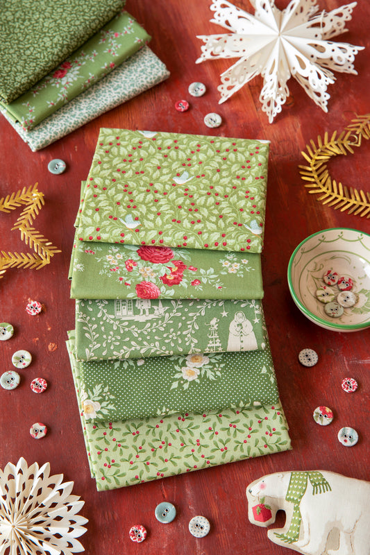 Tilda Merry Little Christmas Fabric, FQB 5pc Green, TIL300244
