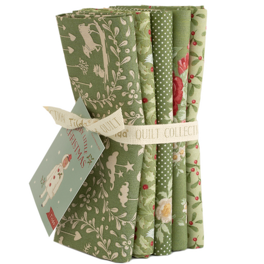Tilda Merry Little Christmas Fabric, FQB 5pc Green, TIL300244