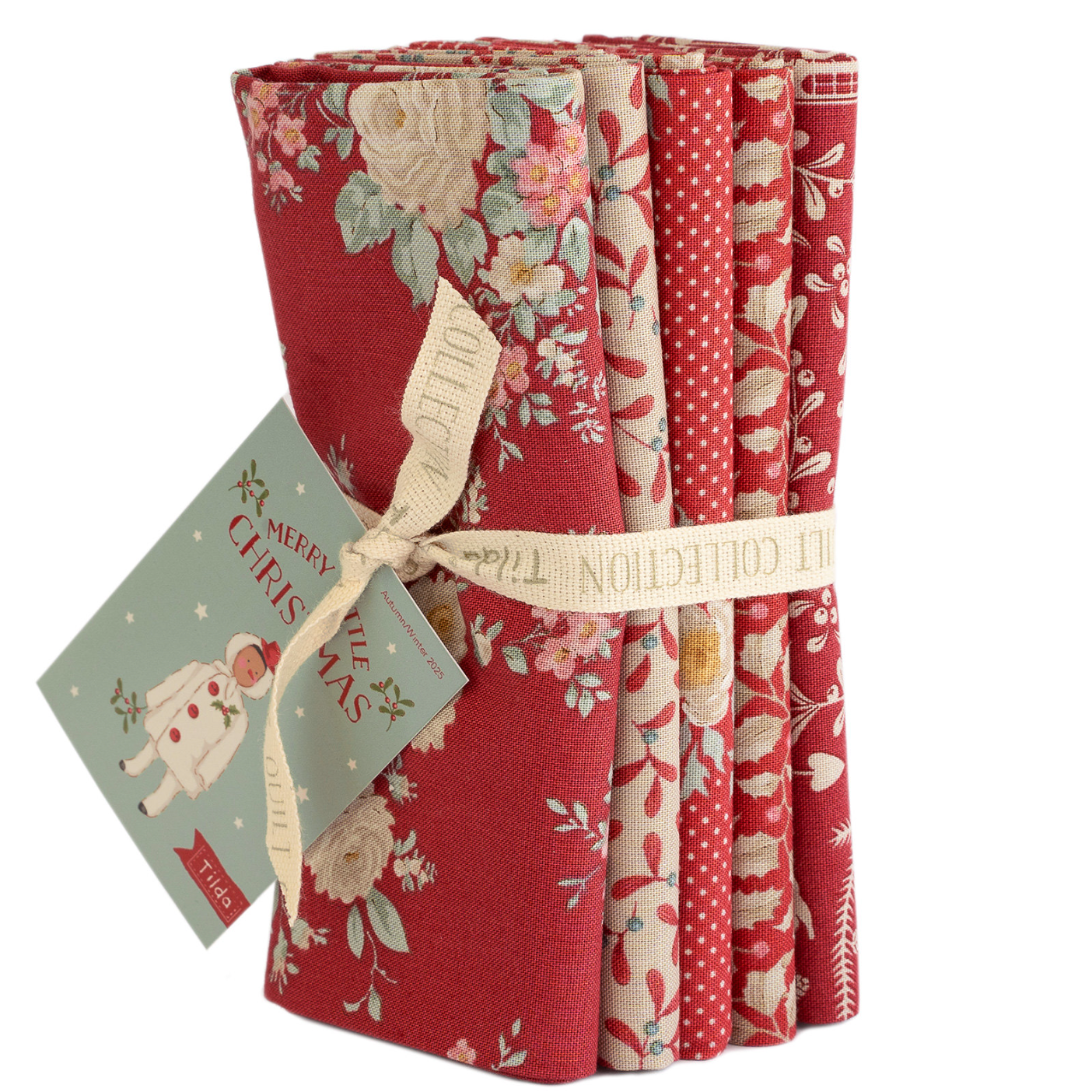 Tilda Merry Little Christmas Fabric, FQB 5pc Red, TIL300242 - Good Vibes Quilt Shop