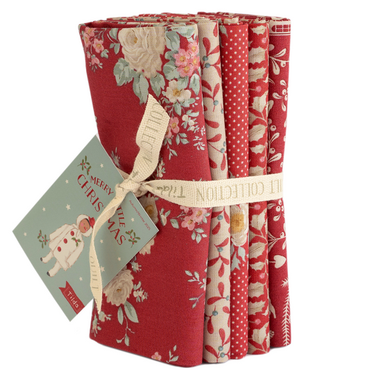 Tilda Merry Little Christmas Fabric, FQB 5pc Red, TIL300242