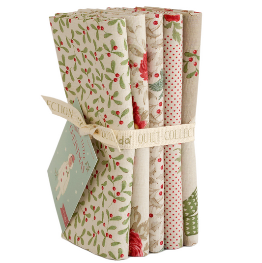 Tilda Merry Little Christmas Fabric, FQB 5pc Cream, TIL300245