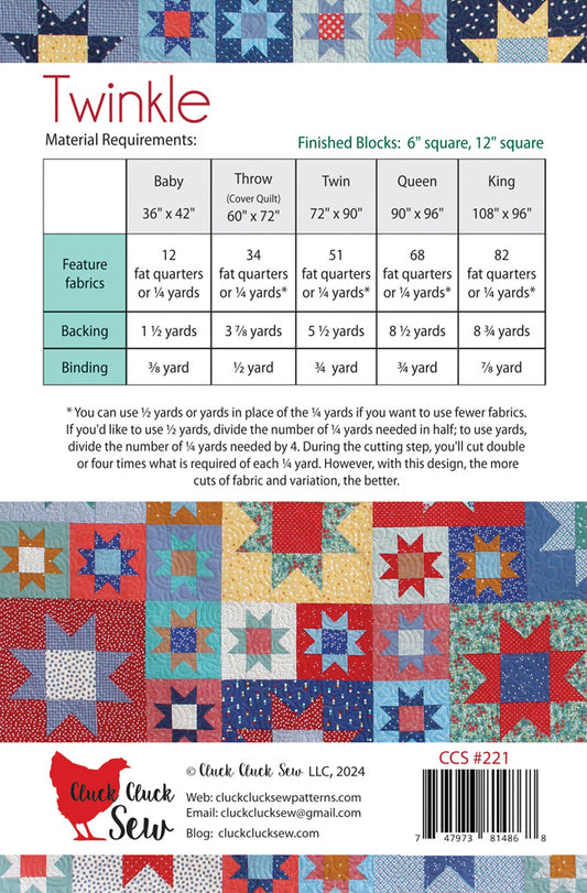 Twinkle quilt pattern by Cluck Cluck Sew CCS 221 back cover