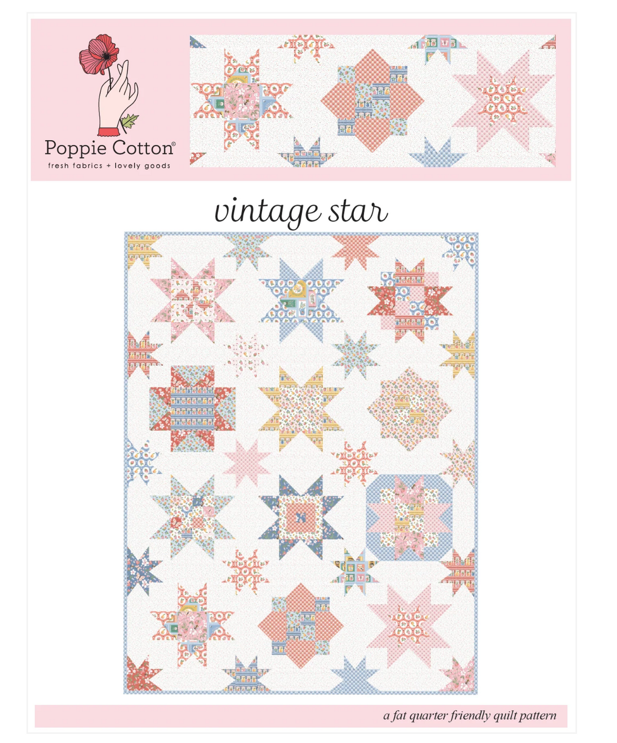 Vintage Star Quilt Pattern, for Home Grown Preserves Collection by Poppie Cotton | Fat Quarter Friendly | HPP25178