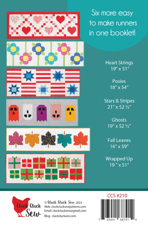 Modern Holiday Table Runners Volume 2 pattern booklet by Cluck Cluck Sew CCS 210 back cover