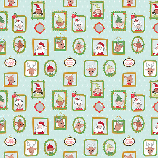 Claus and Co, Wallpaper with Gold Sparkle, SC17741 Blue, Sold by the 1/2 Yard, PREORDER!