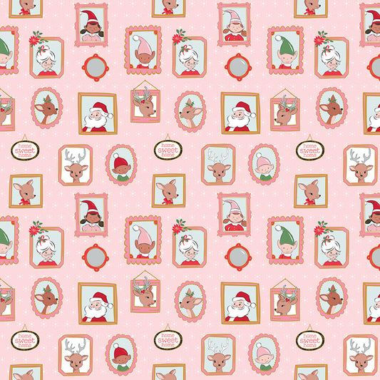 Claus and Co, Wallpaper with Gold Sparkle, SC17741 Pink, Sold by the 1/2 Yard, PREORDER!