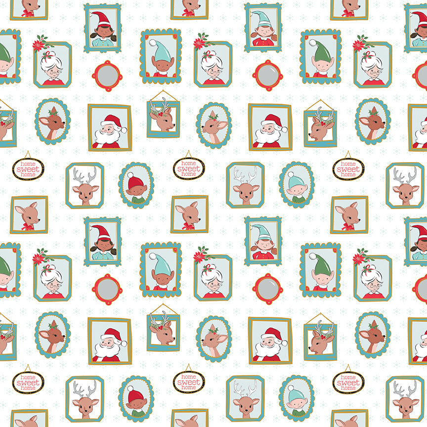 Claus and Co, Wallpaper with Gold Sparkle, SC17741 White, Sold by the 1/2 Yard, PREORDER! - Good Vibes Quilt Shop