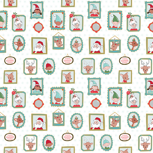 Claus and Co, Wallpaper with Gold Sparkle, SC17741 White, Sold by the 1/2 Yard, PREORDER!