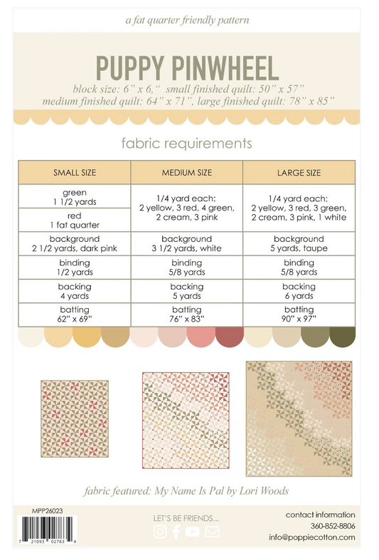 Puppy Pinwheel Quilt Pattern by Jina Barney for Poppie Cotton | Fat Quarter Friendly | MPP26023