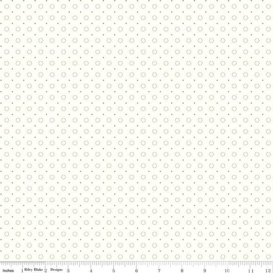 Green quilting cotton fabric with stitched circle bee background pattern by Riley Blake Designs, perfect for sewing projects.