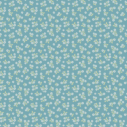Singing Meadow Bright Posies Morning Sky fabric by Sheri McCulley for Poppie Cotton, SM271808.