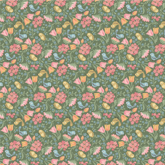 Singing Meadow Meadow Songbirds Meadow fabric by Sheri McCulley for Poppie Cotton, SM271802.