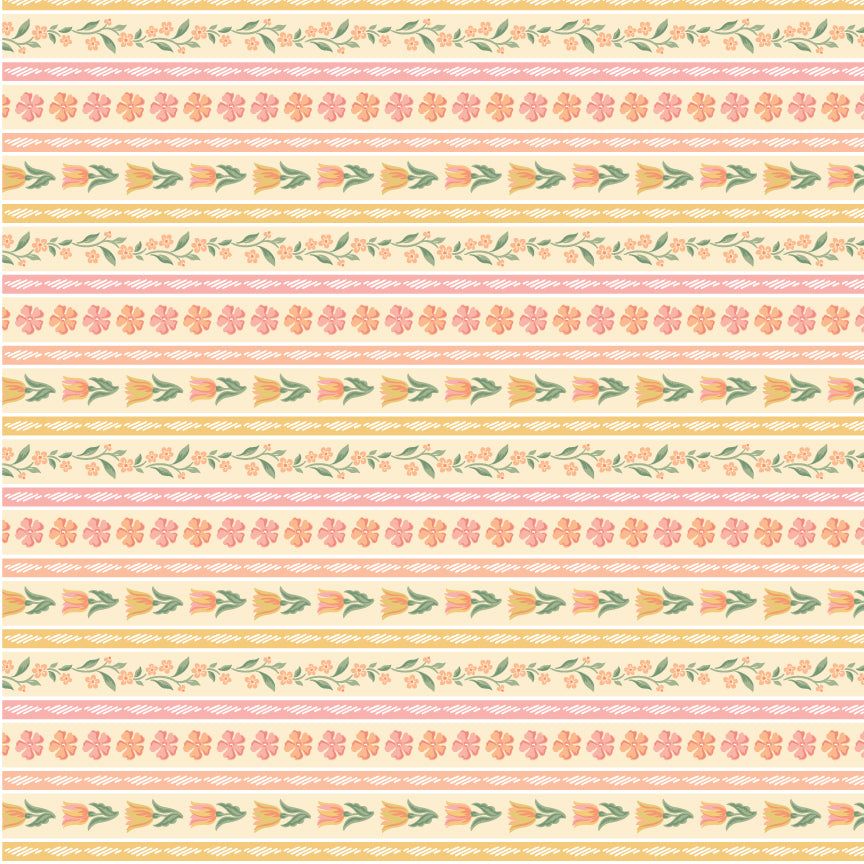 Singing Meadow Meadow Stripe Sunshine fabric by Sheri McCulley for Poppie Cotton, SM271815.