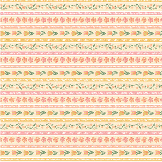 Singing Meadow Meadow Stripe Sunshine fabric by Sheri McCulley for Poppie Cotton, SM271815.