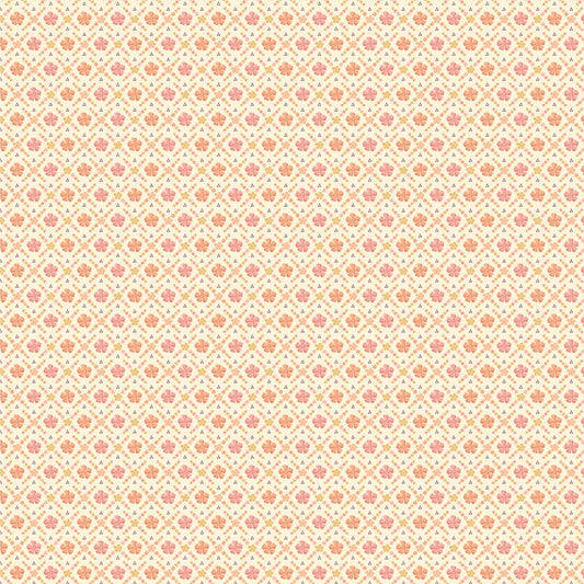 Sweet Posie Meadow SM271812 from Singing Meadow by Sheri McCulley for Poppie Cotton, tiny coral and yellow floral checker print.