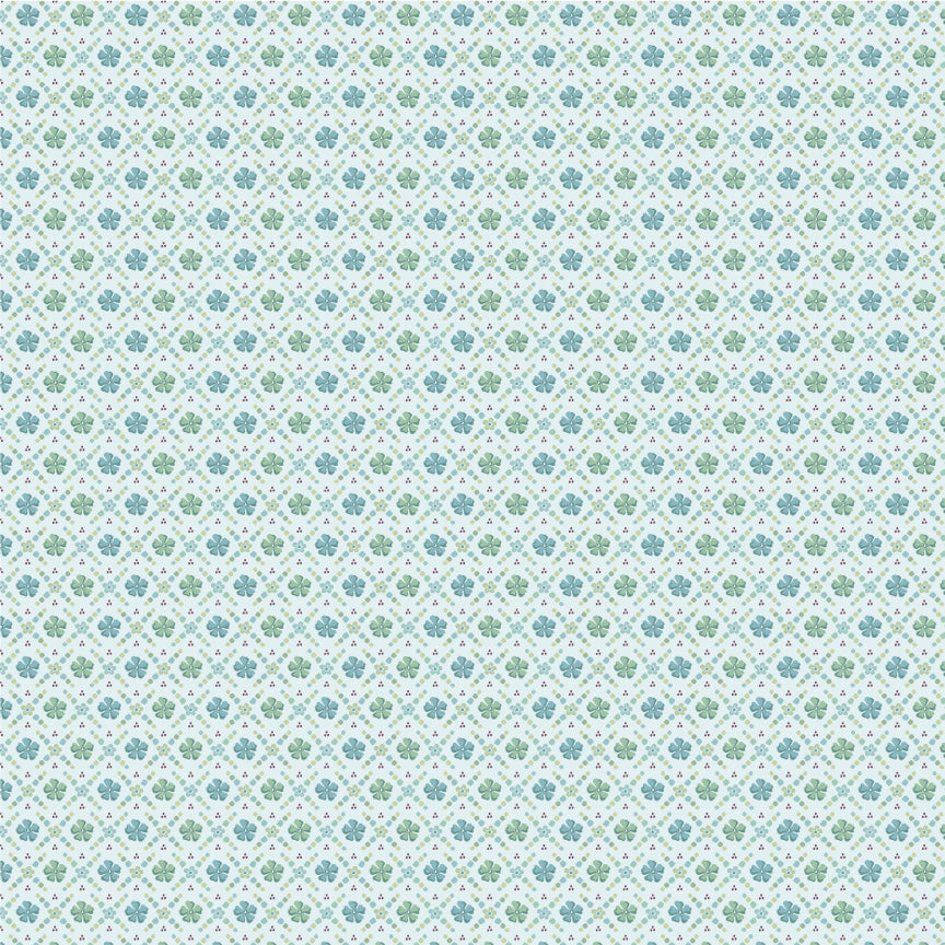 Sweet Posie Morning Sky SM271811 from Singing Meadow by Sheri McCulley for Poppie Cotton, tiny blue and green floral checker print.