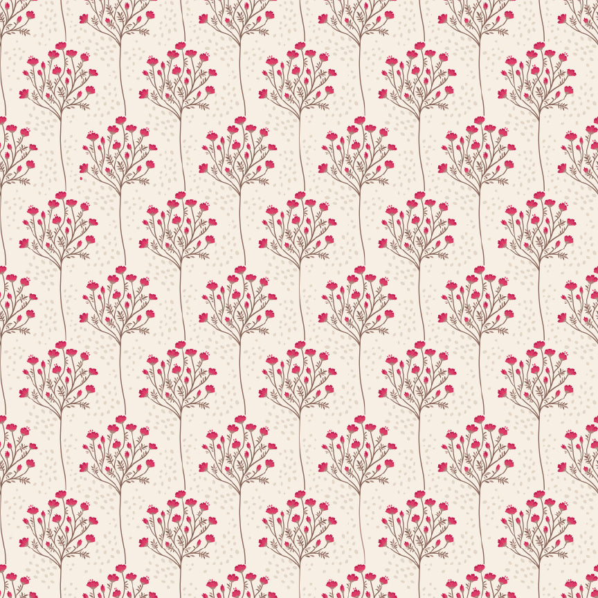 Branches Buff TS271610 from Tennessee Summer by Samantha Walker for Poppie Cotton, graceful flowering branches arranged in a stripe on buff.
