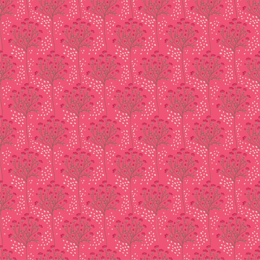 Branches Red TS271612 from Tennessee Summer by Samantha Walker for Poppie Cotton, graceful flowering branches arranged in a stripe on red.