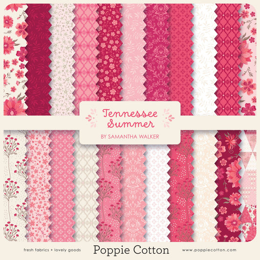 Tennessee Summer Fat Quarter Bundle TS271623 by Samantha Walker for Poppie Cotton featuring 22 coordinated red, pink, cream and white prints.