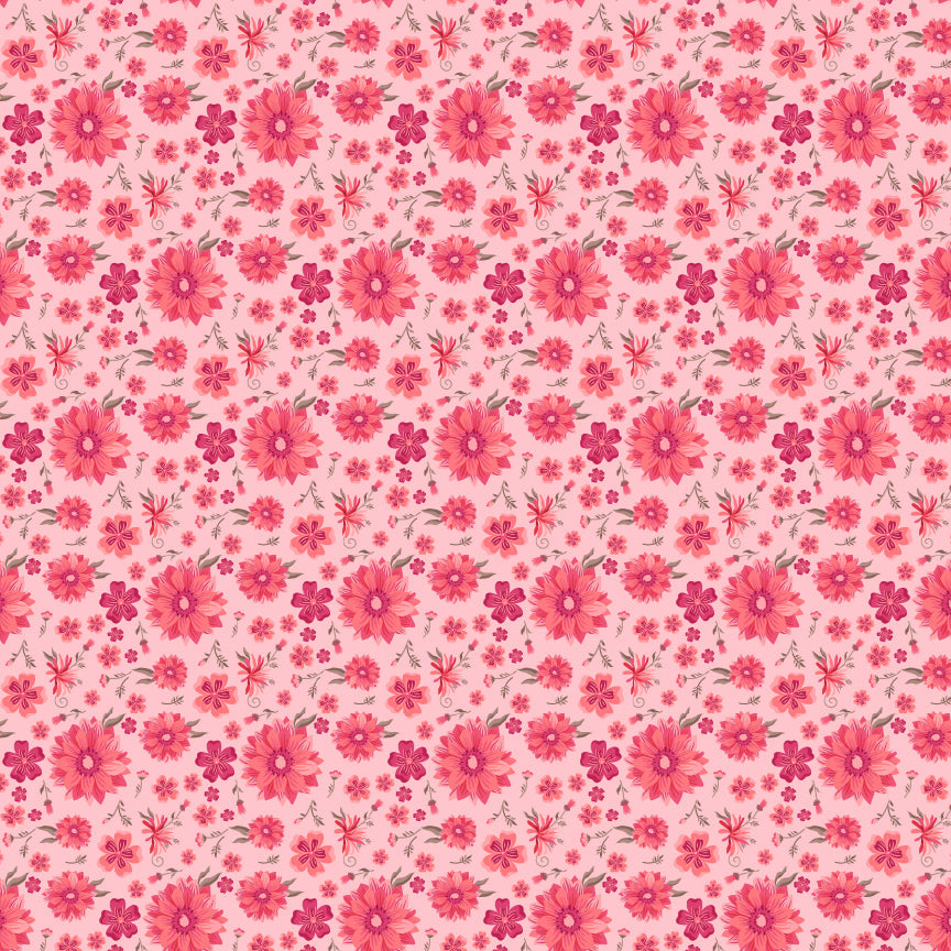 Southern Floral Blush TS271602 from Tennessee Summer by Samantha Walker for Poppie Cotton, tossed red and pink flowers on a blush background.