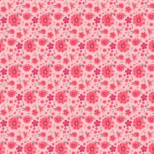 Southern Floral Blush TS271602 from Tennessee Summer by Samantha Walker for Poppie Cotton, tossed red and pink flowers on a blush background.