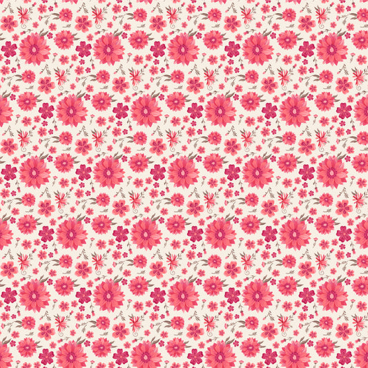 Southern Floral Buff TS271601 from Tennessee Summer by Samantha Walker for Poppie Cotton, tossed red and pink flowers on a warm buff background.