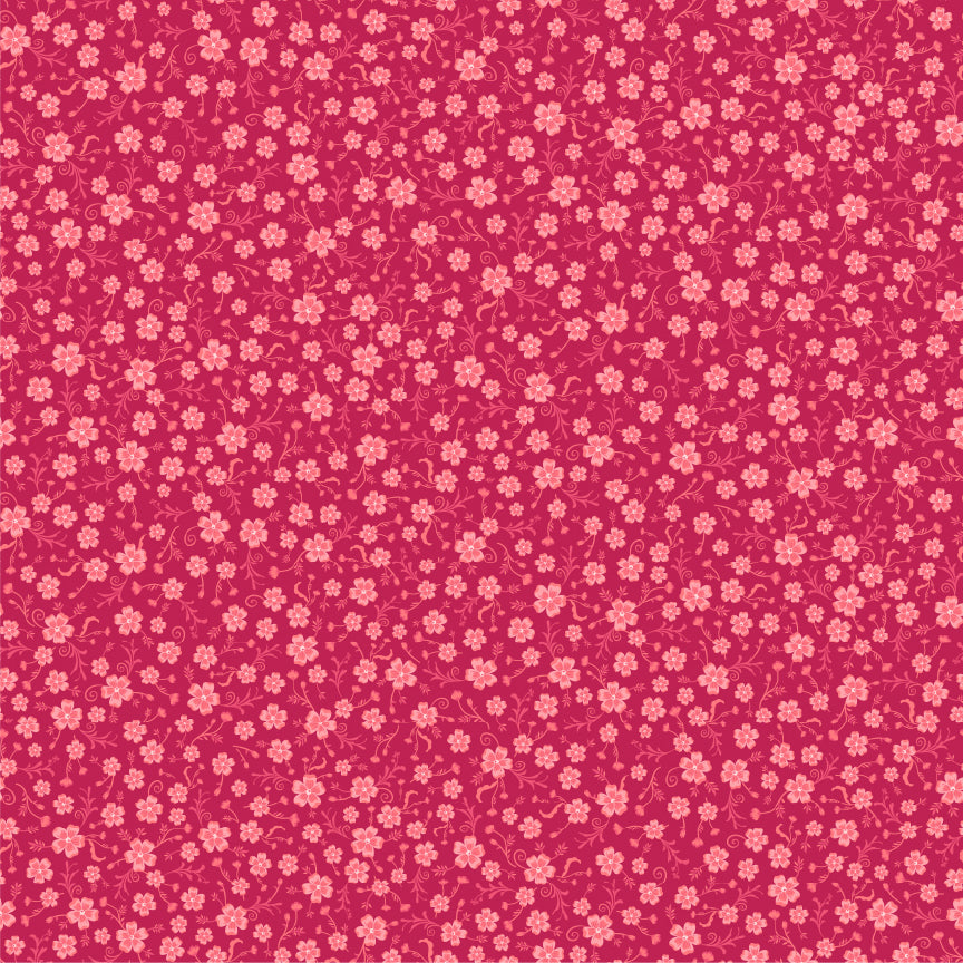 Summer Ditsy Red TS271618 from Tennessee Summer by Samantha Walker for Poppie Cotton, tiny tossed flowers on a rich red background.